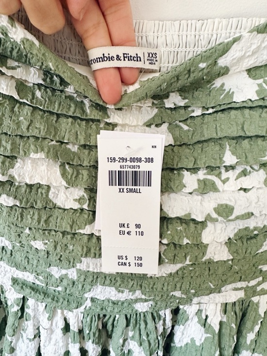 Abercrombie & Fitch Green Puff Sleeve Floral Midi Dress - Picture 7 of 7